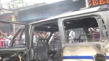 Police vehicle torched amid BJP's 'Nabanna Chalo' march 