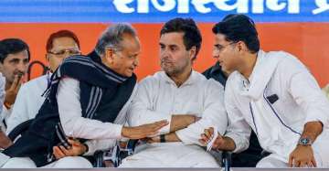 File photo of Rajasthan Chief Minister Ashok Gehlot, Congress leader Rahul Gandhi and Sachin Pilot during a party function in Jaipur 