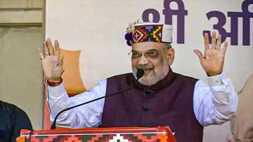Union Home Minister Amit Shah speaks at a public meeting, ahead of Himachal Pradesh Assembly elections in Sirmaur.