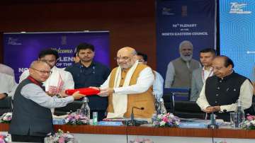 Union Home Minister Amit Shah attends the plenary session of the North East Council (NEC) at the Administrative Staff College.