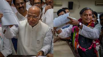 Mallikarjun Kharge and Shashi Tharoor while filing their nominations