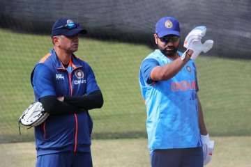 Rahul Dravid along with the Indian captain Rohit Sharma