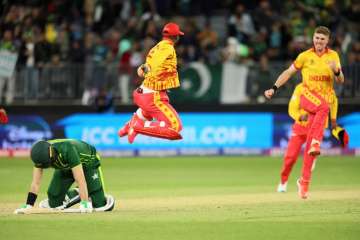 Zimbabwe celebrating their victory over Pakistan.