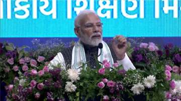 Prime Minister Narendra Modi hails Gujarat education policy at the launch of the Mission Schools of Excellence in Gandhinagar