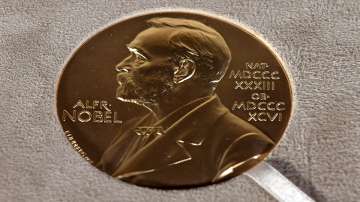 File photo of a Nobel medal displayed during a ceremony in New York. 
