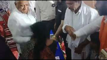 Karnataka Minister apparently slaps woman as she tries talking to him.