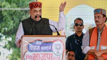 Union Home Minister and senior BJP leader Amit Shah addresses a public meeting in Himachal Pradesh.