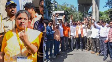 Shiv Sena (Uddhav Balasaheb Thackeray) supporters (Right) celebrate as the party candidate from Andheri East Rutuja Latke leads during the counting of Maharashtra Assembly by-elections, at Andheri in Mumbai.