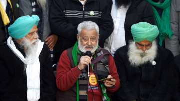 Farmer leader Darshan Pal Singh from Punjab with others addresses a press conference. (File photo)