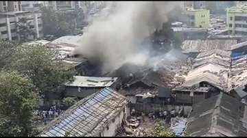 Fire erupts in a slum in Mumbai's Byculla area.   