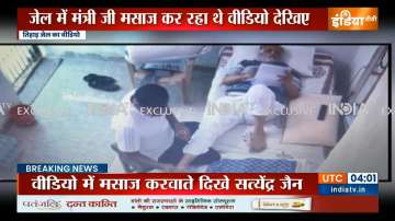 AAP Leader Satyendra Jain gets foot and head massage in Tihar Jail. 