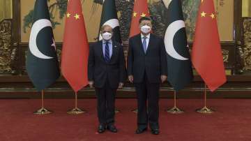 Pakistan PM Shehbaz Sharif (left) and Chinese president Xi Jinping (right). 
