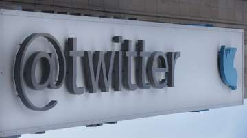 Twitter logo displays at its headquarters California