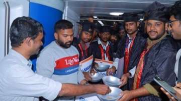 BJP men go around begging inside Hyderabad metro to protest against unemployment in the state.