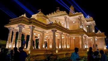 People visit Raas Mandap, a replica of Ayodhyas Lord Ram temple, in Nadia district.