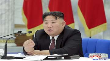 North Korean leader Kim Jong Un speaks during a meeting in Pyongyang, North Korea. 