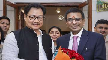 Union Minister for Law and Justice Kiren Rijiju with Chief Justice of India (CJI) Dhananjaya Y Chandrachud