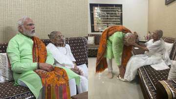 Prime Minister Narendra Modi meets mother Heeraben Modi, in Gandhinagar, Gujarat