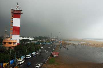 Dark clouds hover over the Marina Beach following incessant rains, in Chennai (File photo)
