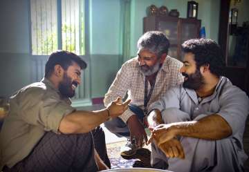 Ram Charan, Jr NTR and SS Rajamouli on RRR set