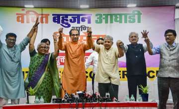 VBP resident Prakash Ambedkar with Shiv Sena (UBT) leaders