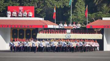 Army Band performs during the 75th Army Day celebrations at Govind Swamy Parade Ground in Bengaluru.