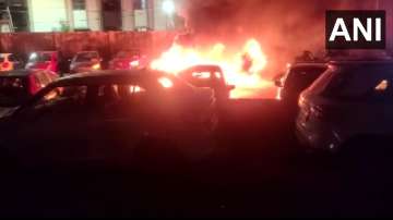Multiple vehicles burned down to ashes after an electric car caught fire in Hyderabad.