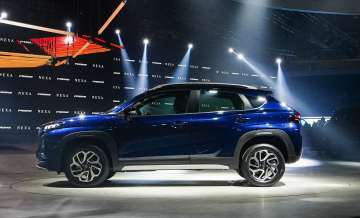 Newly unveiled Maruti Suzukis SUV Fronx on display at the Auto Expo 2023, in Greater Noida.