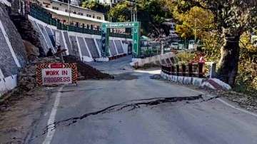 Cracks appear in the houses and on the roads due to landslides at the Joshimath of Chamoli district of Uttarakhand.