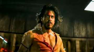 Bollywood actor Shah Rukh Khan in a still from the first teaser of his upcoming movie Pathaan.
