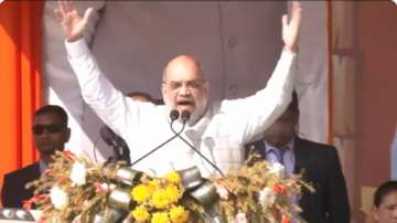 Union Home Minister Amit Shah addresses a public rally in Tripura