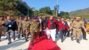 Defence Minister Rajnath Singh along with other top defence officials during his latest trip to Arunachal Pradesh