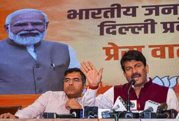 BJP leader Manoj Tiwari while addressing a presser in New Delhi.