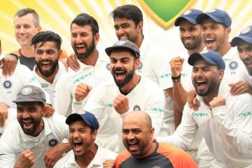 Team India celebrating Test series win in Australia in 2018/19.