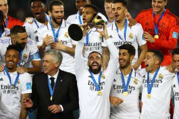 Real Madrid celebrating post win vs Al-hilal