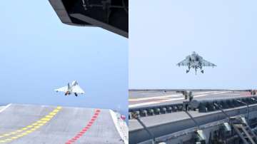 Navy's Light Combat Aircraft (LCA) and MiG 29K jets takeoff, lands at indigenously built aircraft carrier INS Vikrant