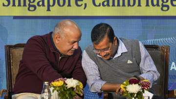 Delhi Chief Minister Arvind Kejriwal with Deputy Manish Sisodia