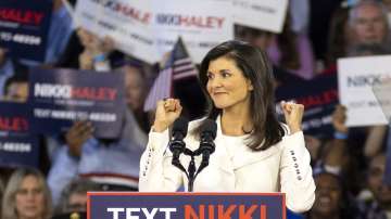 Republican presidential candidate Nikki Haley speaks to supporters during her speech.