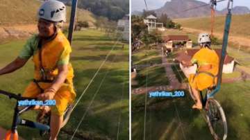 67-year-old woman does rope cycling wearing saree