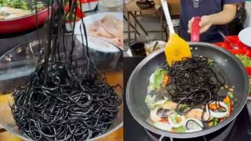 Viral video of black squid ink noodles in Thailand