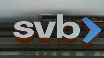 The Silicon Valley Bank logo is seen at an open branch in Pasadena.