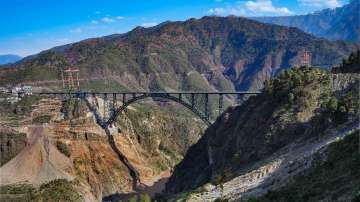 Chenab Rail Bridge, worlds highest railway bridge, over the Chenab river in Reasi district. The bridge is part of Indian railways Udhampur-Srinagar-Baramulla Railway Link (USBRL) project.