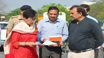 Public Works Department (PWD) Minister Atishi while inspecting the repair work on Saturday.