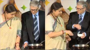 Bill Gates learning how to make tadka for khichdi from Smriti Irani