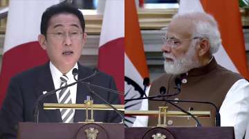 Japan PM Fumio Kishida (left0, Indian PM Narendra Modi (right)