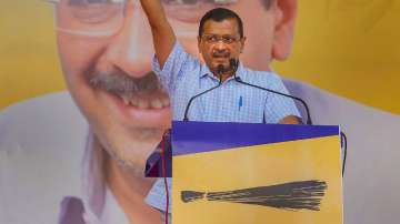 Delhi Chief Minister and AAP Convener Arvind Kejriwal addresses party workers during a convention, in Bhopal.