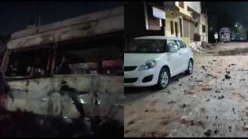 vehicles torched in Kiradpur (left), clashes break out in Jalgaon (right) 