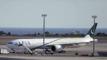 A Pakistan International Airlines plane sits on the tarmac at Ataturk Airport in Istanbul.