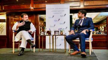 Congress leader Rahul Gandhi in conversation with the Indian Journalists Association in London.