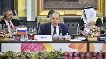 Foreign Minister of Russia Sergey Lavrov during the first session of the G20 Foreign Ministers Meeting, at RBCC in New Delhi.